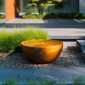 Table d'eau bol avec fontaine et LED en acier Corten Table d'eau bol avec fontaine et LED en acier Corten